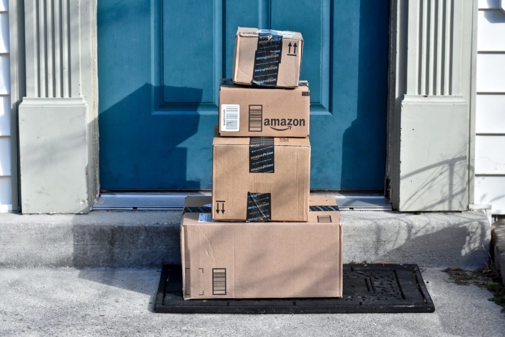 Amazon parcels delivery outside the door