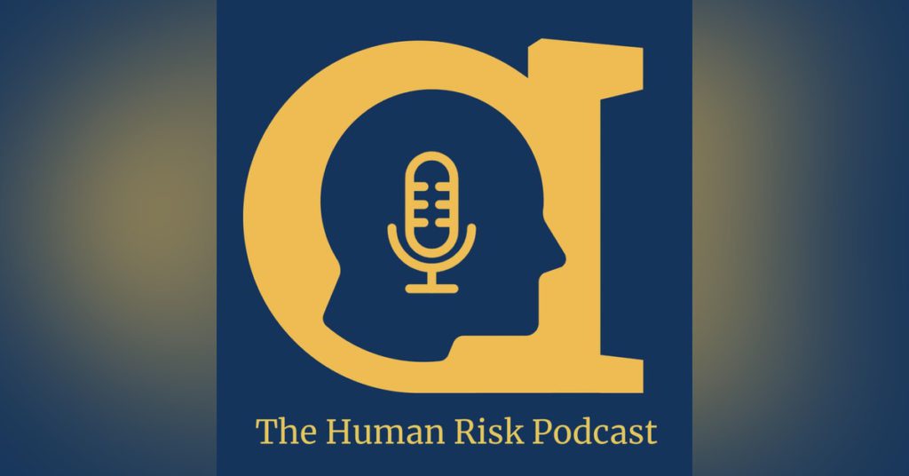 The human risk podcast. A photo in navy blue background depict lowercase 'a' letter with a human profile picture in it